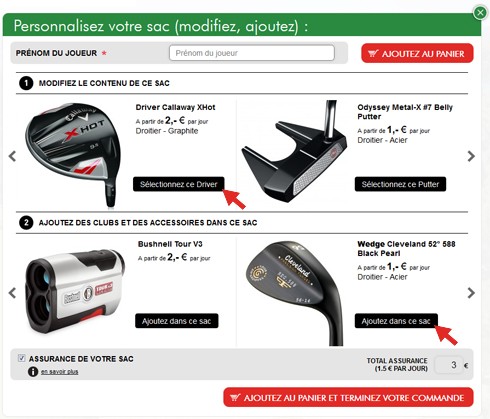 Personnalisez et modifiez le contenu de votre sac (clubs et accessoires)