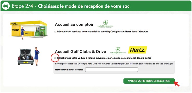 seleziona il tuo sito di ritiro della sacca da golf accettando l'offerta Golf Clubs et Drive